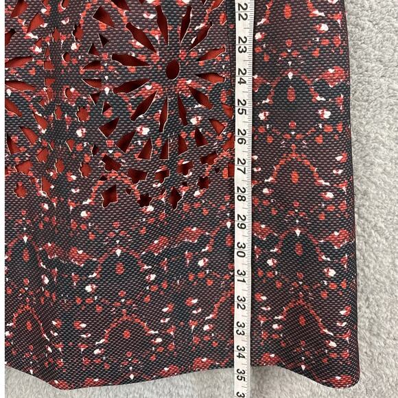 McGinn Laser Cut Sheath Dress Rust Navy Blue Geometric Floral Size 6 - Picture 7 of 9